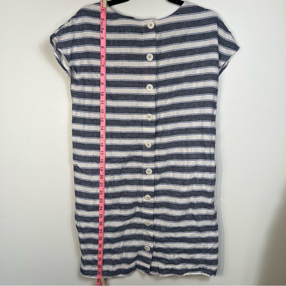 Madewell XS Striped Linen Cotton Button Back Shift Dress Blue White Coastal - Picture 5 of 10